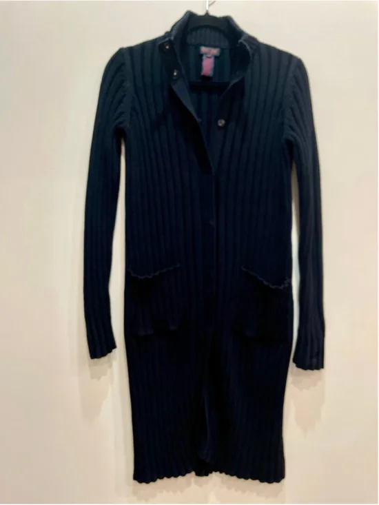 VTG Ralph Lauren Black Ribbed Knit Long Cardigan M Chunky Old Money Minimalist - Picture 2 of 7
